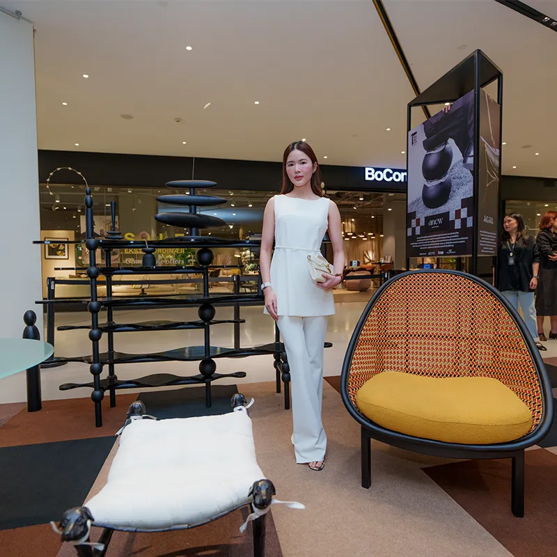 Corner 43 Decor booth at THAI CRAFT Exhibition 2026 showcasing handcrafted furniture