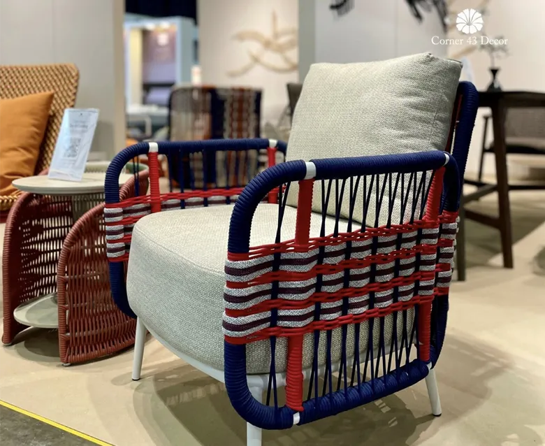 Woven hospitality armchair detail by Corner 43 Decor displayed at THAIFEX – HOREC Asia 2026